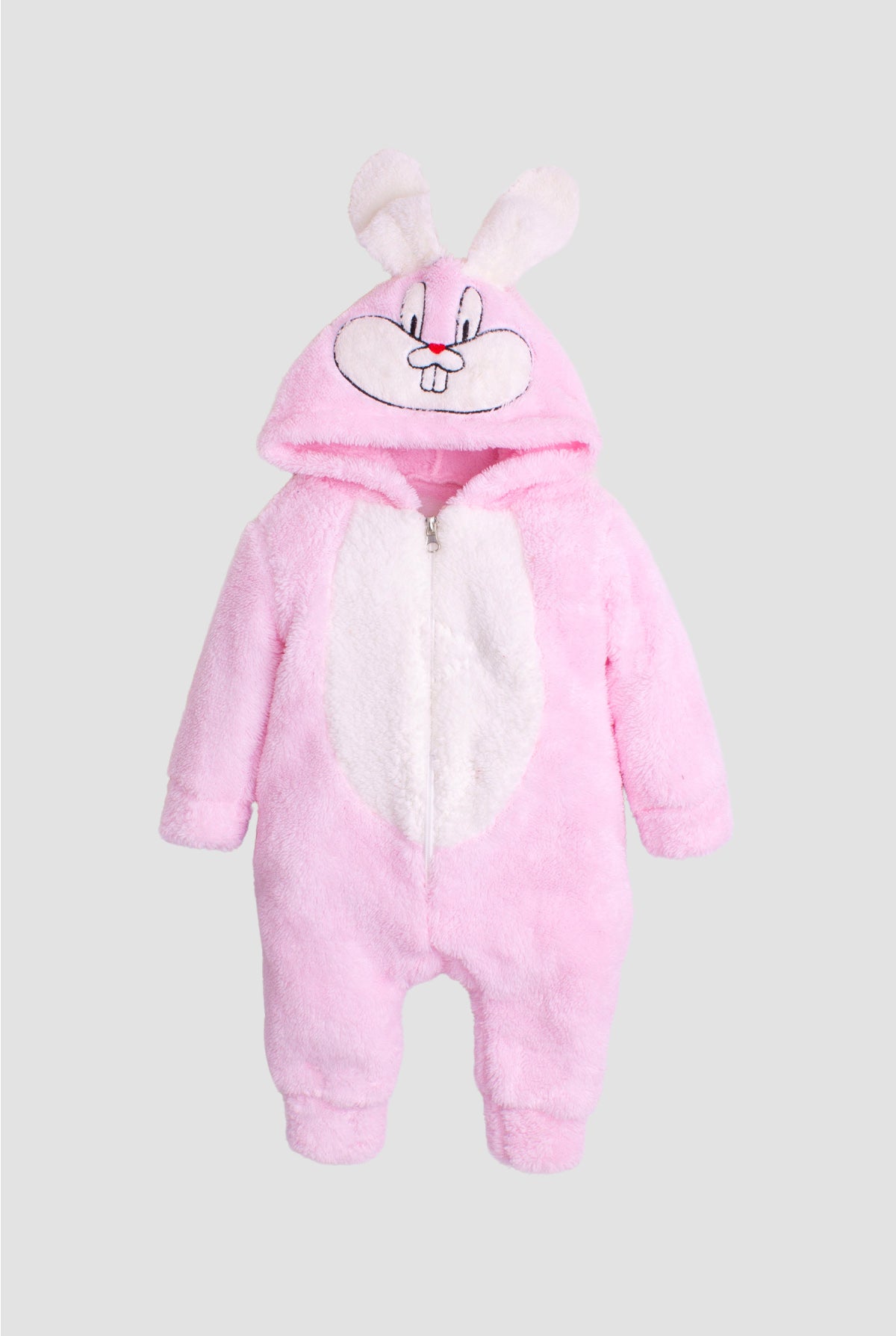 Unisex Bebek Tavşan Figürlü Peluş Kapüşonlu Tulum 0-12 Ay